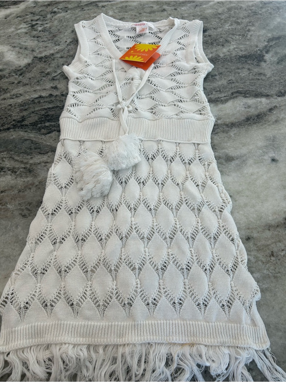 Masala baby White Crochet Knit Tassel Fringe Dress size 6 new